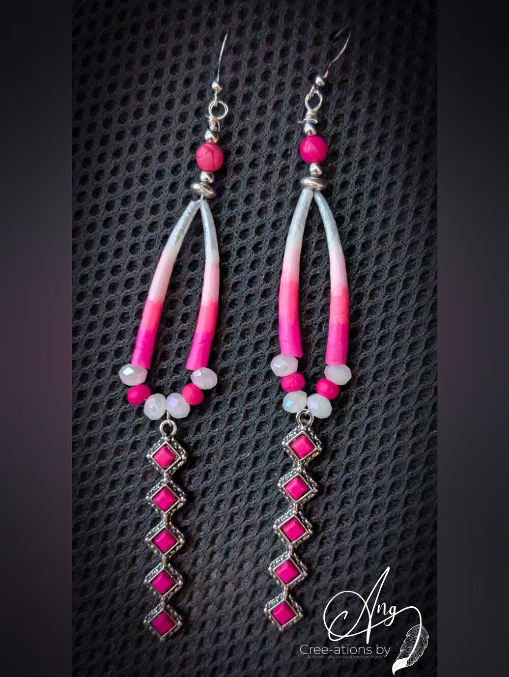 Vibrant Neon Pink Ombre Dentalium Shell & Turquoise Indigenous Earrings
